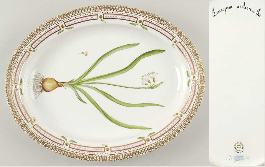 Flora Danica (1961 To Current) 14" Oval Serving Platter-Leucojum aestivum L