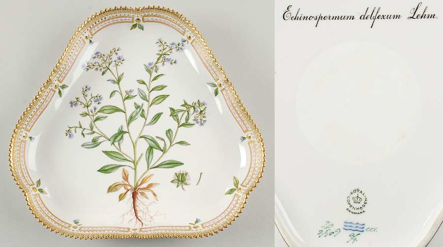 Flora Danica (1961 To Current) 10" Triangular Salad Serving Bowl-Echinospermum de
