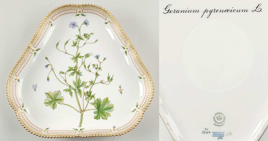 Flora Danica (1961 To Current) 10" Triangular Salad Serving Bowl-Geranium pyrenoe
