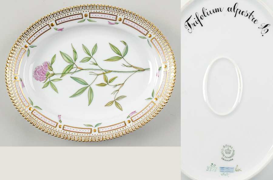 Flora Danica (1961 To Current) 9" Oval Serving Platter-Trifolium alpestre L