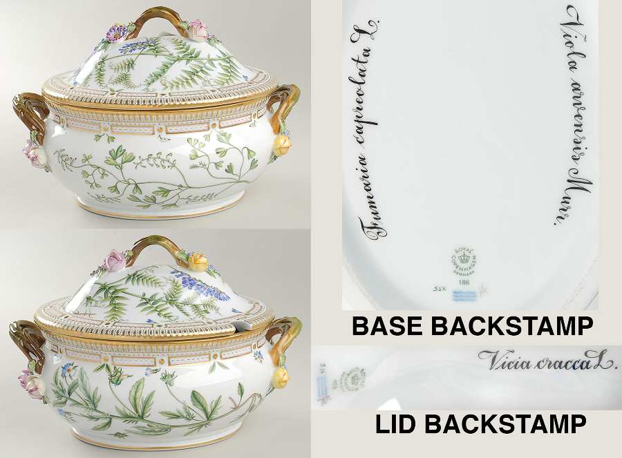 Flora Danica (1961 To Current) 4Qt Oval Tureen & Lid-Fumaria,Viola, Vicia cracca