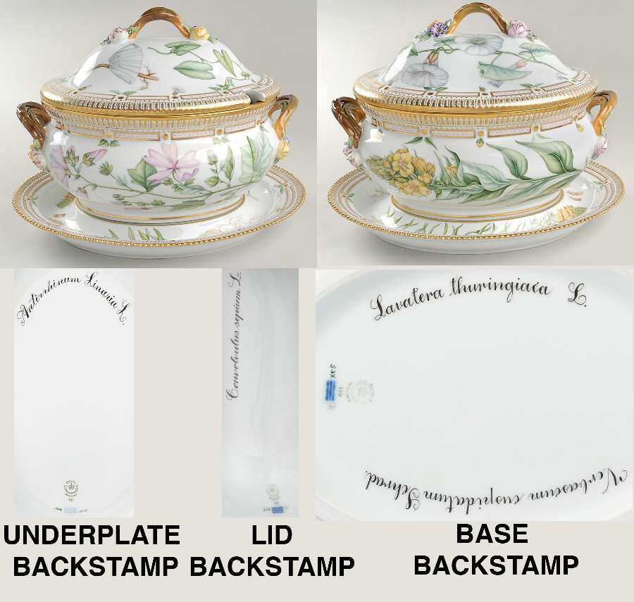 Flora Danica (1961 To Current) 5Qt Oval Tureen & Lid w/Underplate-Lav,Convo,Antir
