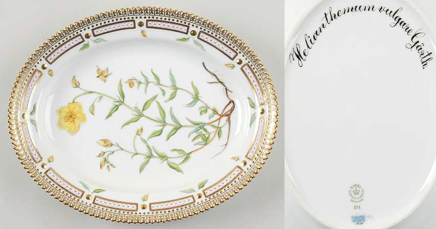 Flora Danica (1961 To Current) 9" Oval Serving Platter-Helianthemum vulgare garth