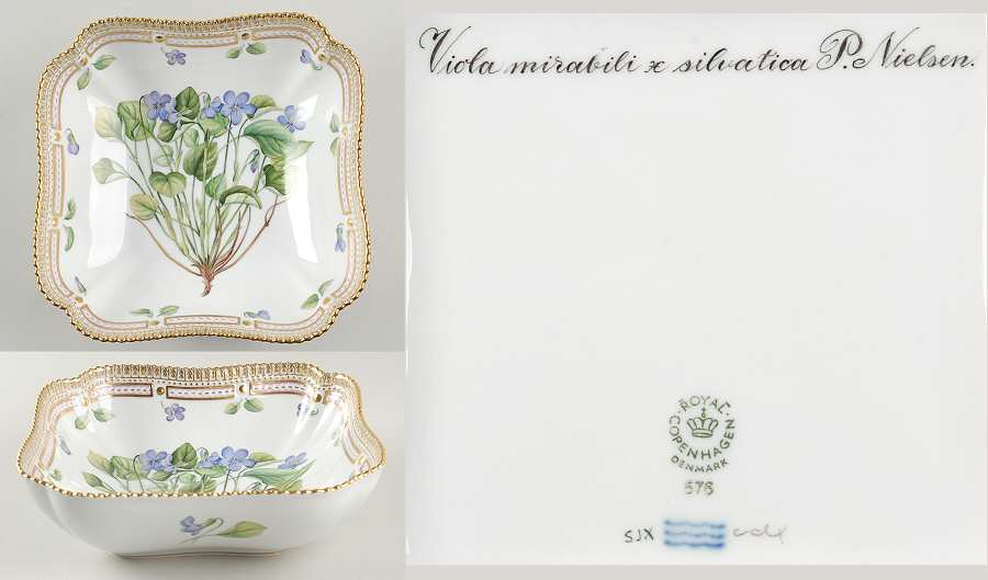 Flora Danica (1961 To Current) 8" Square Salad Serving Bowl-Viola mirabili x silv
