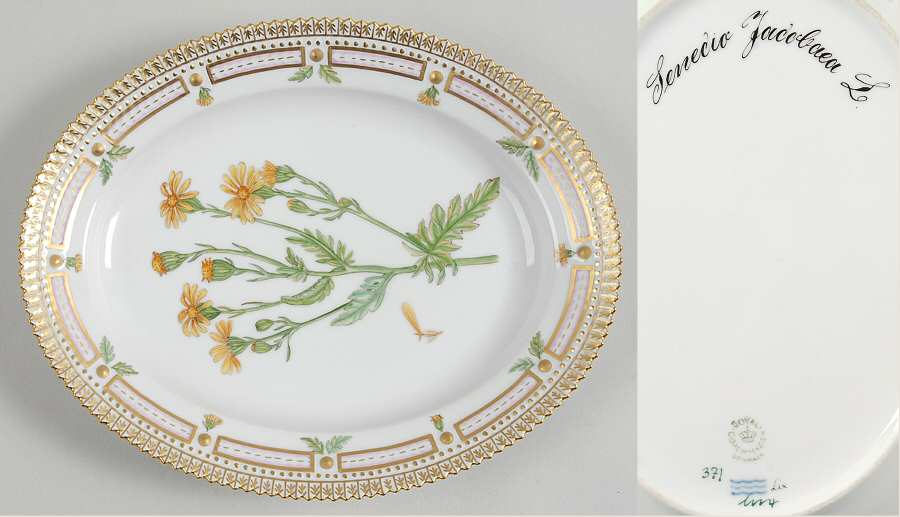 Flora Danica (1961 To Current) 9" Oval Serving Platter-Senecio Jacobaea L