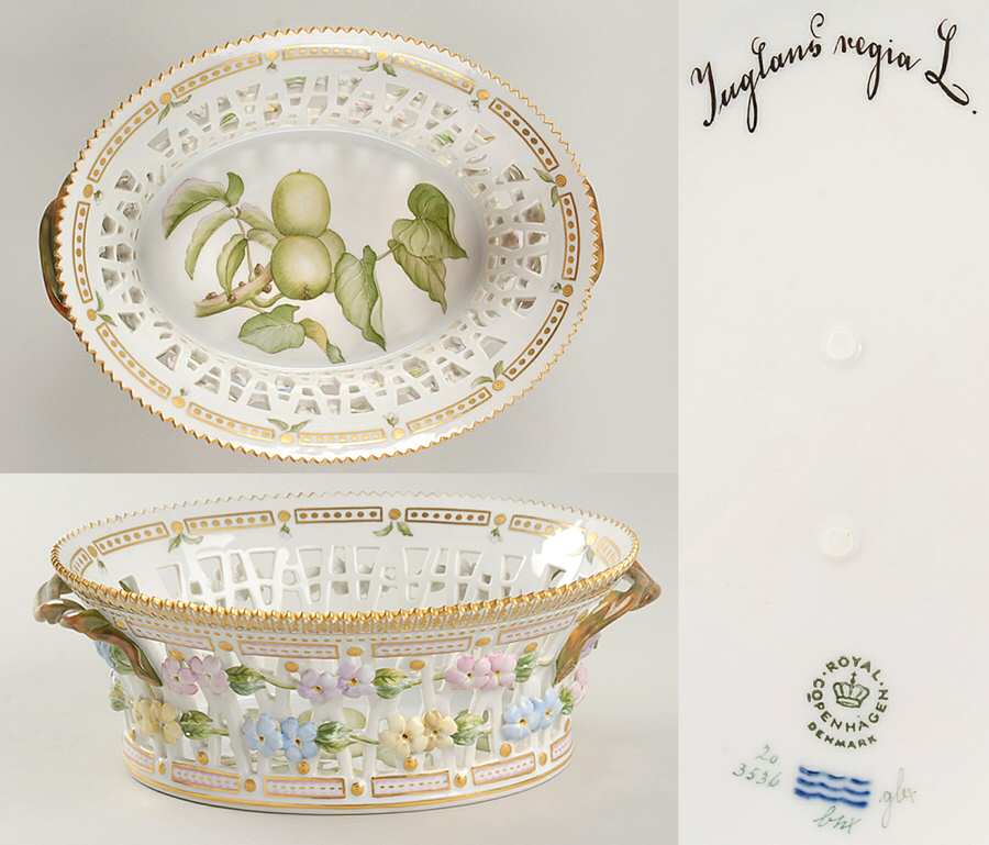 Flora Danica (1961 To Current) 9" Oval Fruit Basket-Juglans nigra L by Royal Copenhagen
