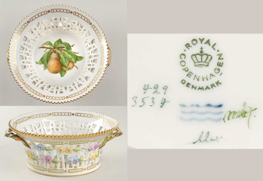 Flora Danica (1961 To Current) 8" Round Fruit Basket-Pears