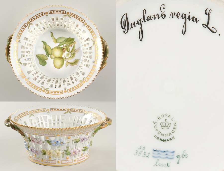 Flora Danica (1961 To Current) 7" Round Fruit Basket-Juglans regia L by Royal Copenhagen