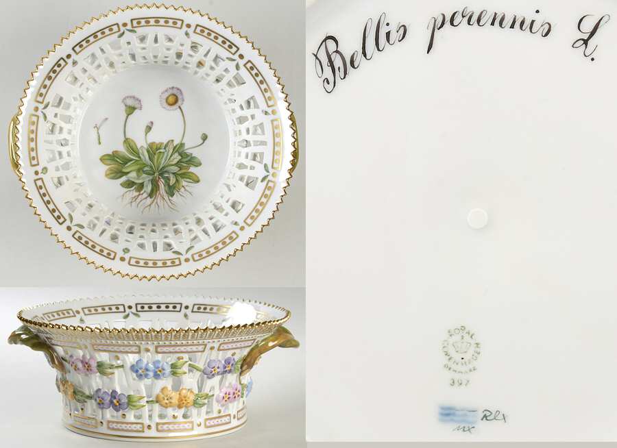 Flora Danica (1961 To Current) 8" Round Fruit Basket-Bellis perennis L