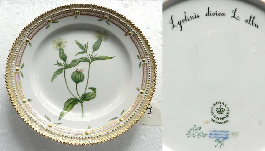 Flora Danica (1961 To Current) Luncheon Plate-Lychnis dioica L alba