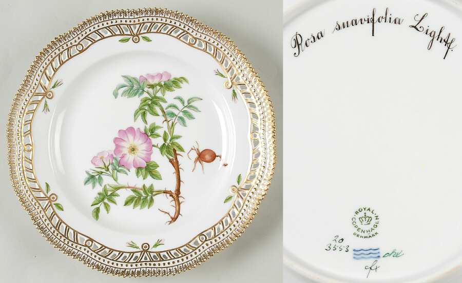 Flora Danica (1961 To Current) 10" Pierced Dinner Plate/Fruit Std-Rosa suavifolia