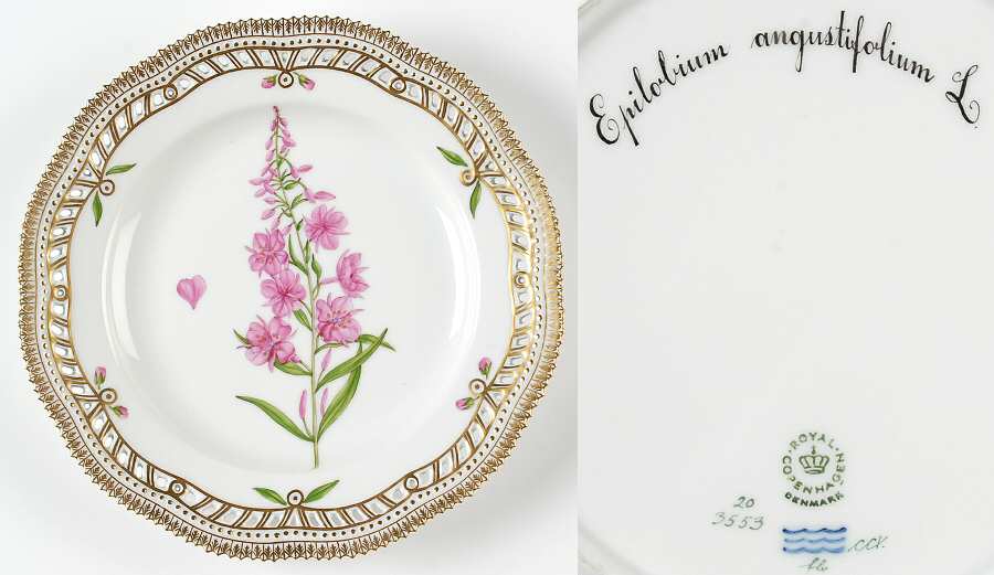 Flora Danica (1961 To Current) 10" Pierced Dinner Plate/Fruit Std-Epilobium angus