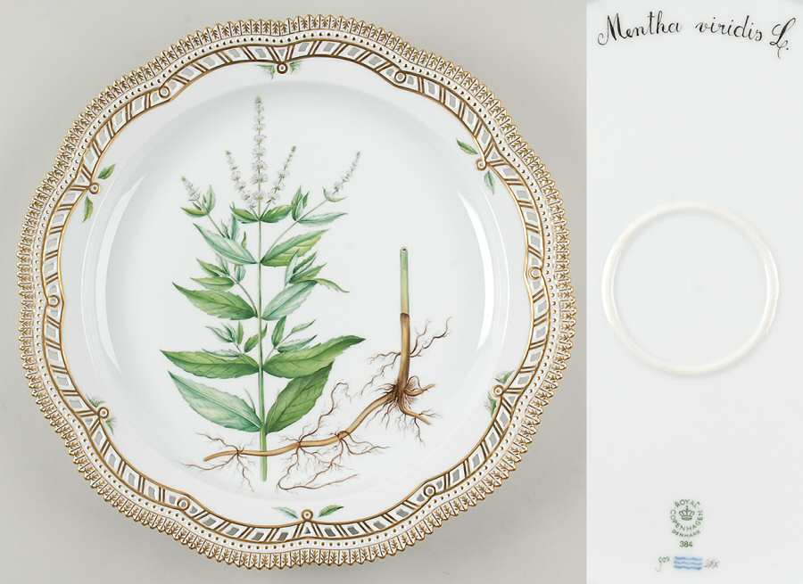 Flora Danica (1961 To Current) 14" Round Pierced Platter-Mentha viridis L