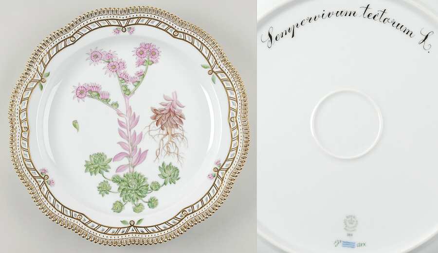 Flora Danica (1961 To Current) 14" Round Pierced Platter-Sempervivum tectorum L