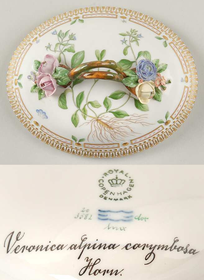 Flora Danica (1961 To Current) Lid for Large Sugar Bowl-Veronica alpina corym Hor