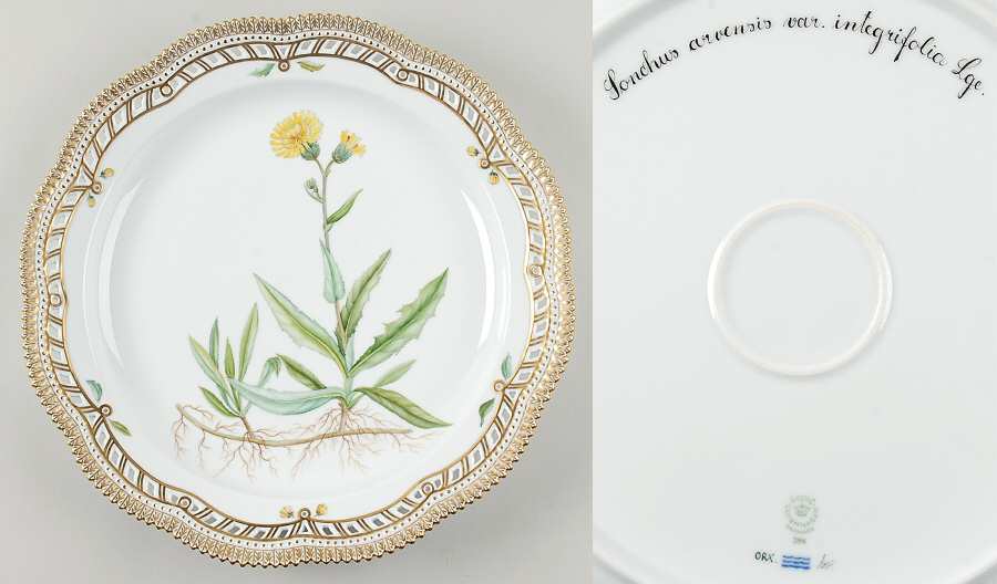 Flora Danica (1961 To Current) 14" Round Pierced Platter-Sonchus arvensis var int by Royal Copenhagen