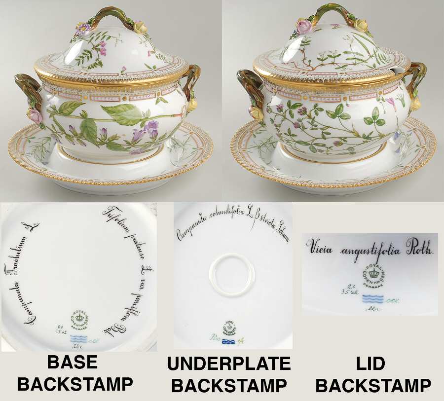 Flora Danica (1961 To Current) 3Qt Tureen & Lid w/Underplate-Campan,Vicia, Camp r