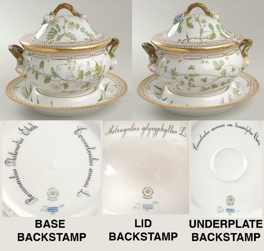 Flora Danica (1961 To Current) 3Qt Tureen & Lid w/Underplate-Conv arv,Ran Phi,Ast
