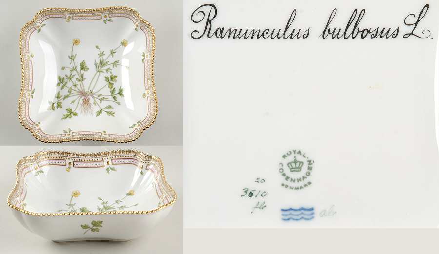 Flora Danica (1961 To Current) 8" Square Salad Serving Bowl-Ranunculus bulbosus L