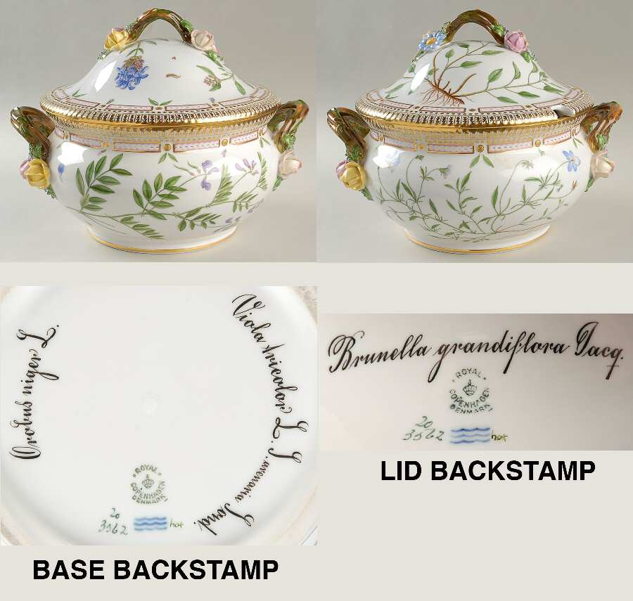 Flora Danica (1961 To Current) 3 Qt Tureen & Lid-Orobus nig, Viola tric, Brunella