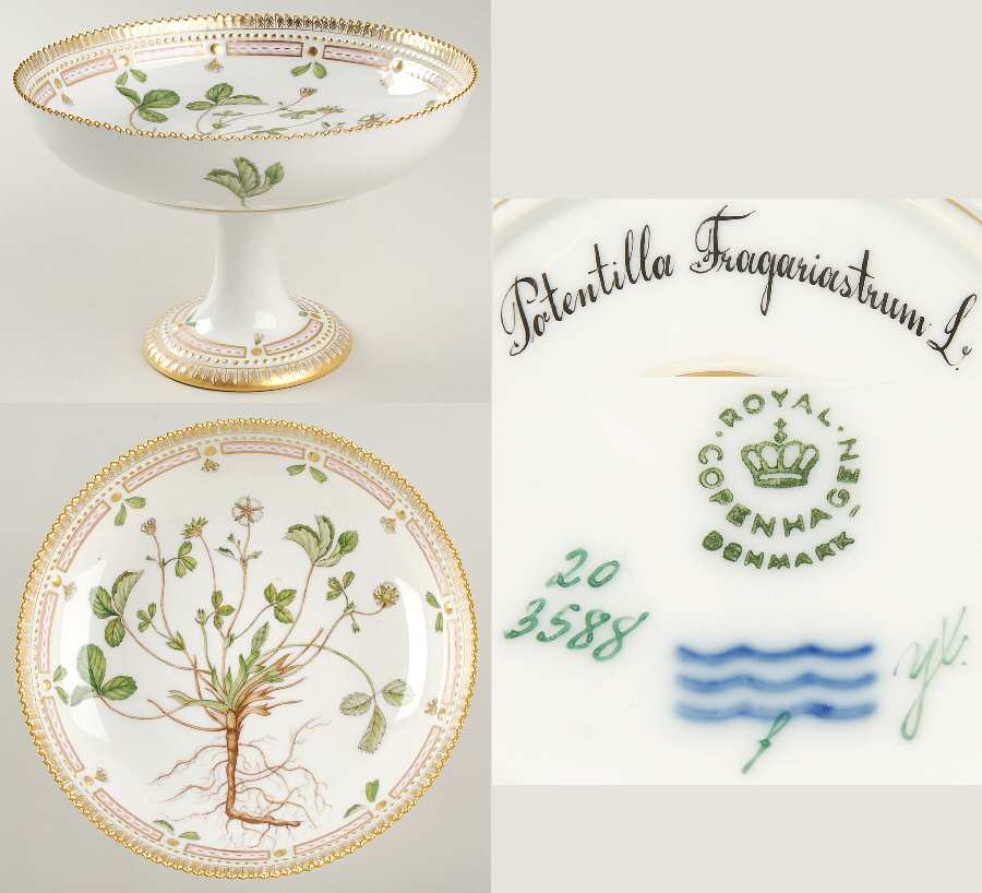 Flora Danica (1961 To Current) Round High Foot Cake Plate-Potentilla Fragariastru