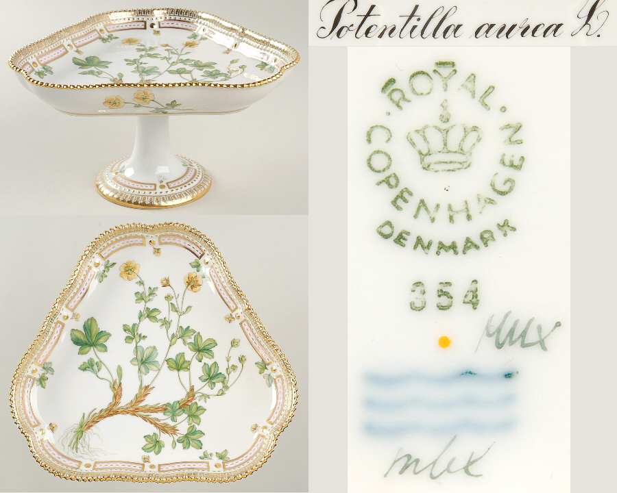 Flora Danica (1961 To Current) Triangular High Foot Cake Plate-Potentilla aurea L