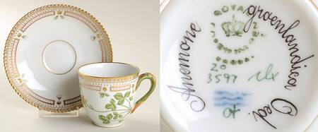 Flora Danica (1961 To Current) Flat Cup & Saucer Set-Anemone groenlandica Oed