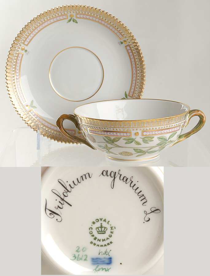 Flora Danica (1961 To Current) Flat Cream Soup & Saucer-Trifolium agrarium L