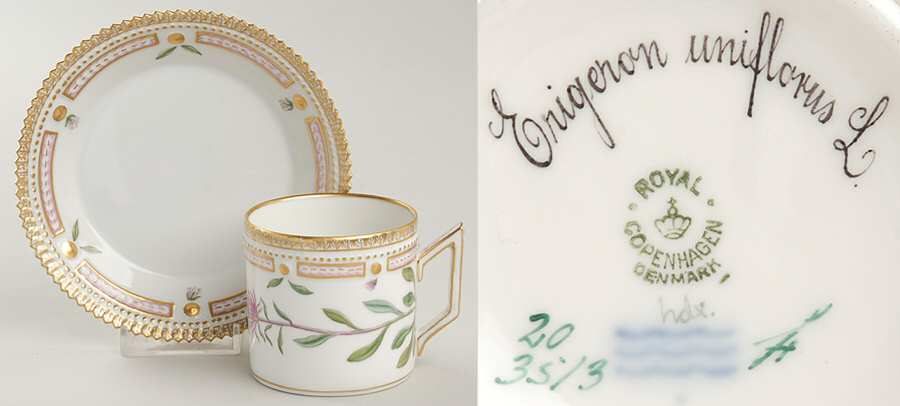 Flora Danica (1961 To Current) Chocolate Cup & Serrated Saucer-Erigeron uniflorus