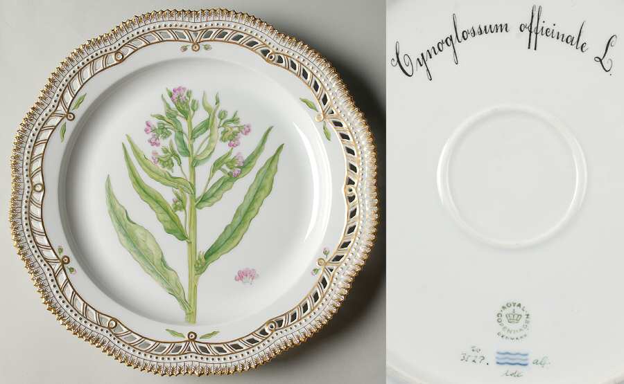 Flora Danica (1961 To Current) 11" Round Pierced Platter-Cynoglossym officinale L