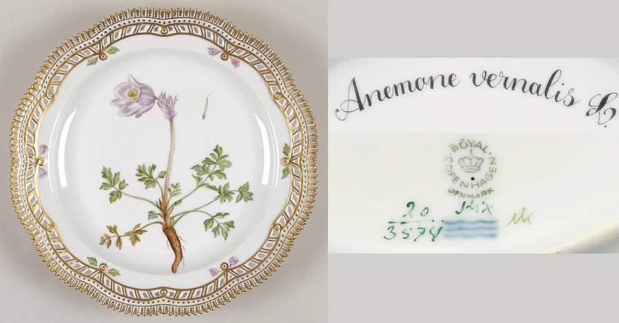 Flora Danica (1961 To Current) 11" Round Pierced Platter-Anemone vernalis L