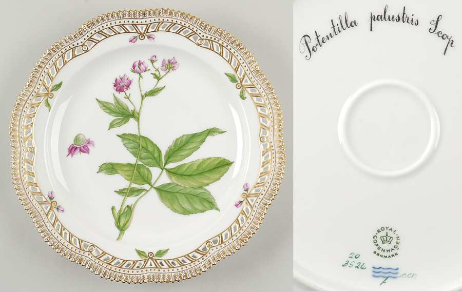 Flora Danica (1961 To Current) 10" Round Pierced Platter-Potentilla paiustris Sco