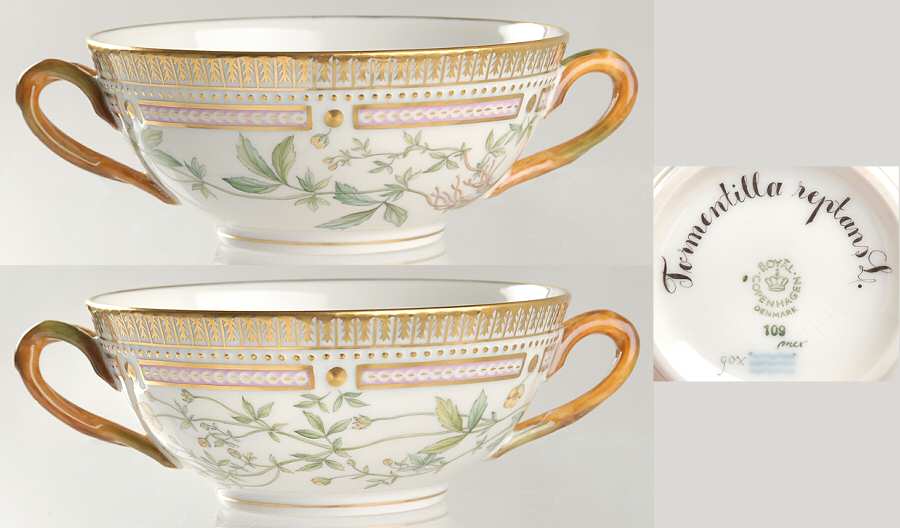 Flora Danica (1961 To Current) Flat Cream Soup Bowl-Tormentilla reptans L