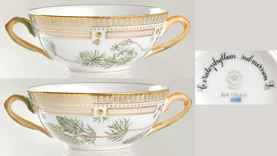 Flora Danica (1961 To Current) Flat Cream Soup Bowl-Ceratophyllum submersum L
