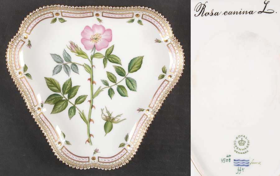 Flora Danica (1961 To Current) 9" Triangular Cake Plate-Rosa canina L