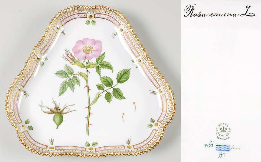 Flora Danica (1961 To Current) 9" Triangular Cake Plate-Rosa canina L