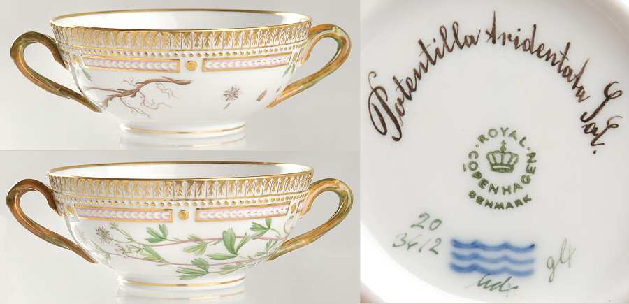 Flora Danica (1961 To Current) Flat Cream Soup Bowl-Potentilla tridentata Sol