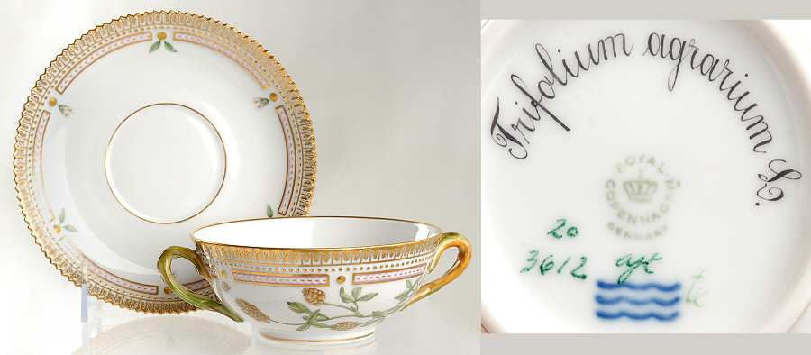 Flora Danica (1961 To Current) Flat Cream Soup & Saucer-Trifolium agrarium L
