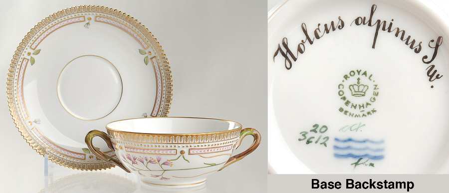 Flora Danica (1961 To Current) Flat Cream Soup & Saucer-Holcus alpinus Sw
