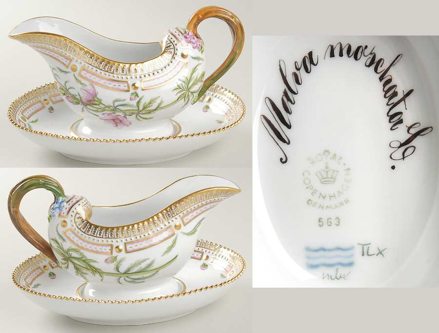 Flora Danica (1961 To Current) Sauce Boat & Fixed Stand-Malva mosehata L