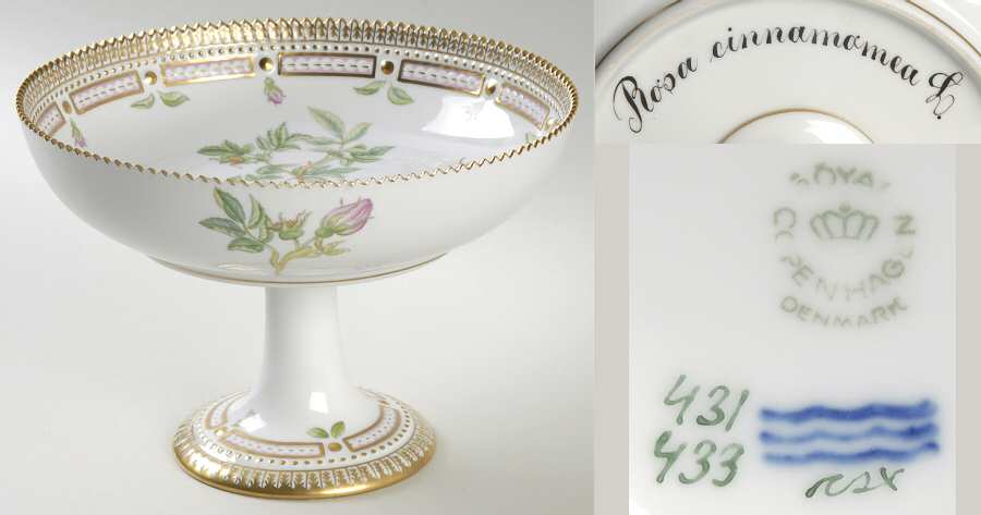 Flora Danica (1961 To Current) Round High Foot Cake Plate-Rosa cinnamomea L
