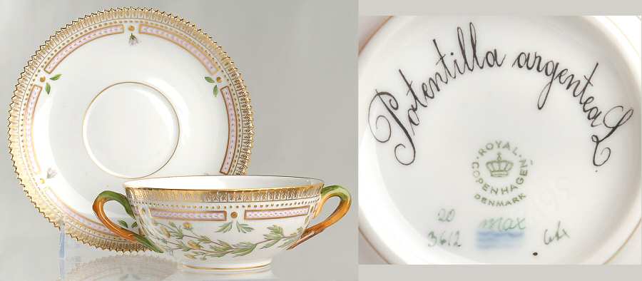 Flora Danica (1961 To Current) Flat Cream Soup & Saucer-Potentilla argentea L