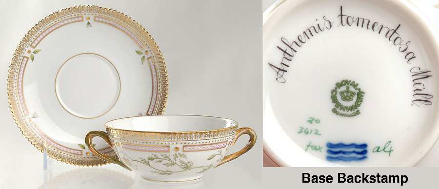 Flora Danica (1961 To Current) Flat Cream Soup & Saucer-Anthemis tomentosa Mull