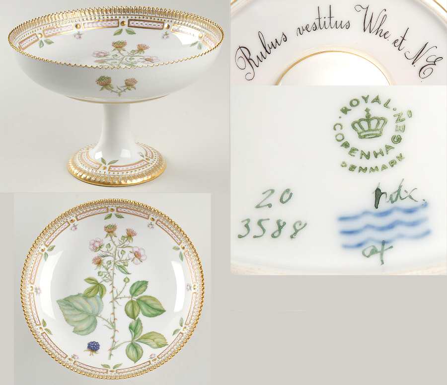 Flora Danica (1961 To Current) Round High Foot Cake Plate-Rubus vestitus Whe et N