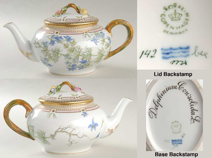 Flora Danica (1961 To Current) Teapot & Lid-Delphinium Consolida L