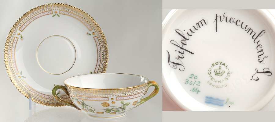 Flora Danica (1961 To Current) Flat Cream Soup & Saucer-Trifolium procumbens L
