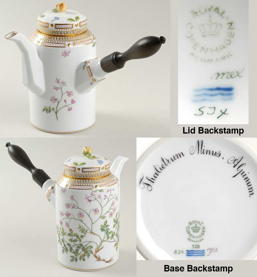 Flora Danica (1961 To Current) Ebony Handle Coffee Pot & Lid-Thalictrum Minus Alp