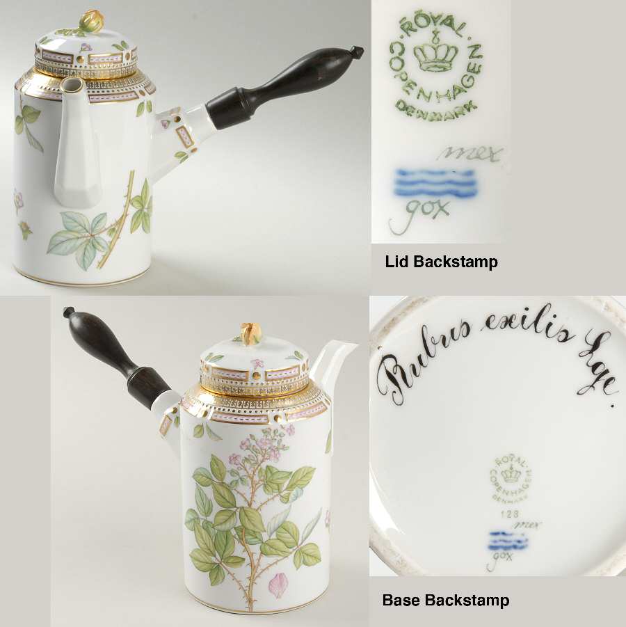 Flora Danica (1961 To Current) Ebony Handle Coffee Pot & Lid-Rubus exilis Lge