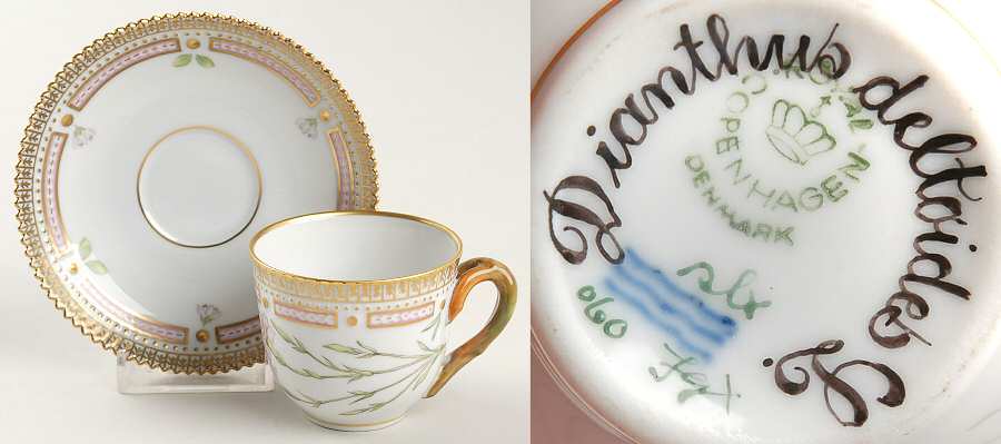 Flora Danica (1961 To Current) Flat Demitasse Cup & Saucer-Dianthus deltoides L