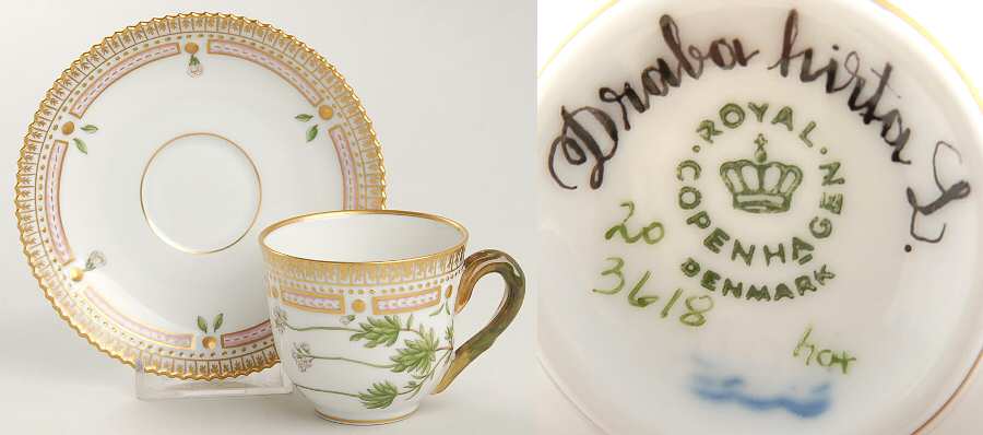 Flora Danica (1961 To Current) Flat Demitasse Cup & Saucer-Draba hirta L